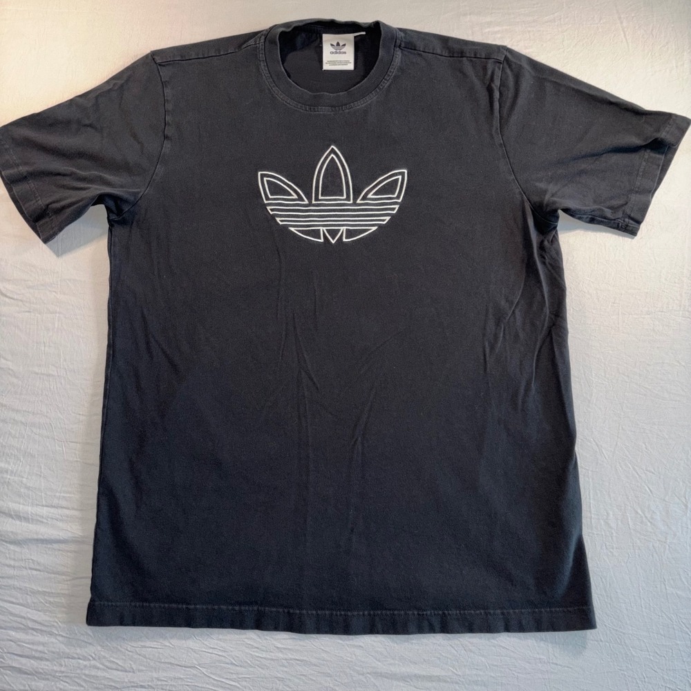 Adidas Originals Outlined Trefoil Embroidered Graphic T-Shirt Black Mens Large